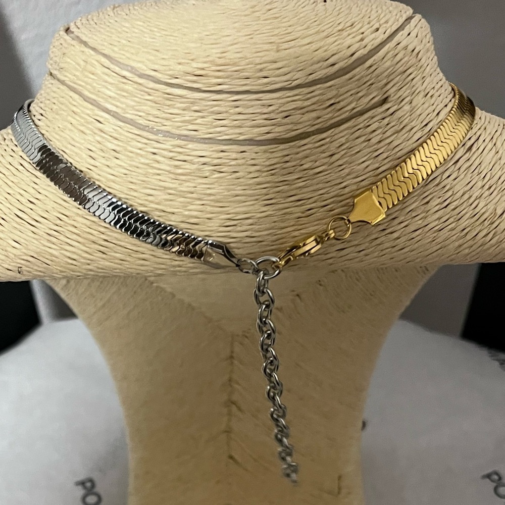 Adornia NWT AUTHENTIC 14K Gold-Plated & White Rhodium Herringbone Necklace. - Picture 14 of 15